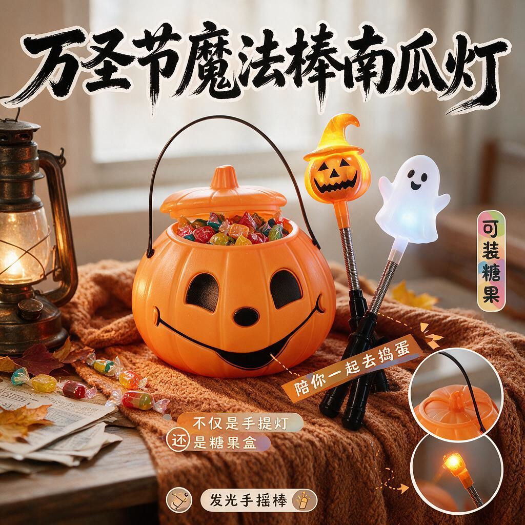 南瓜糖果罐万圣节灯儿童手提道具装饰桶罐灯笼讨糖袋盒篮子礼物布