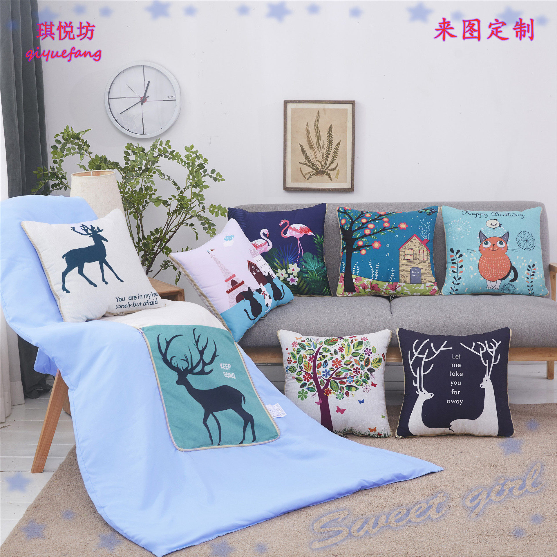 四季亚麻抱枕套 沙发靠枕方枕不含芯汽车棉麻腰靠可