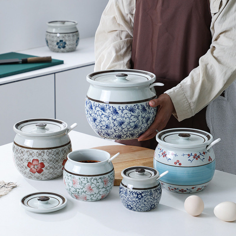 猪油罐陶瓷耐高温日式厨房家用装荤油罐坛子盐罐放辣椒油罐大容量