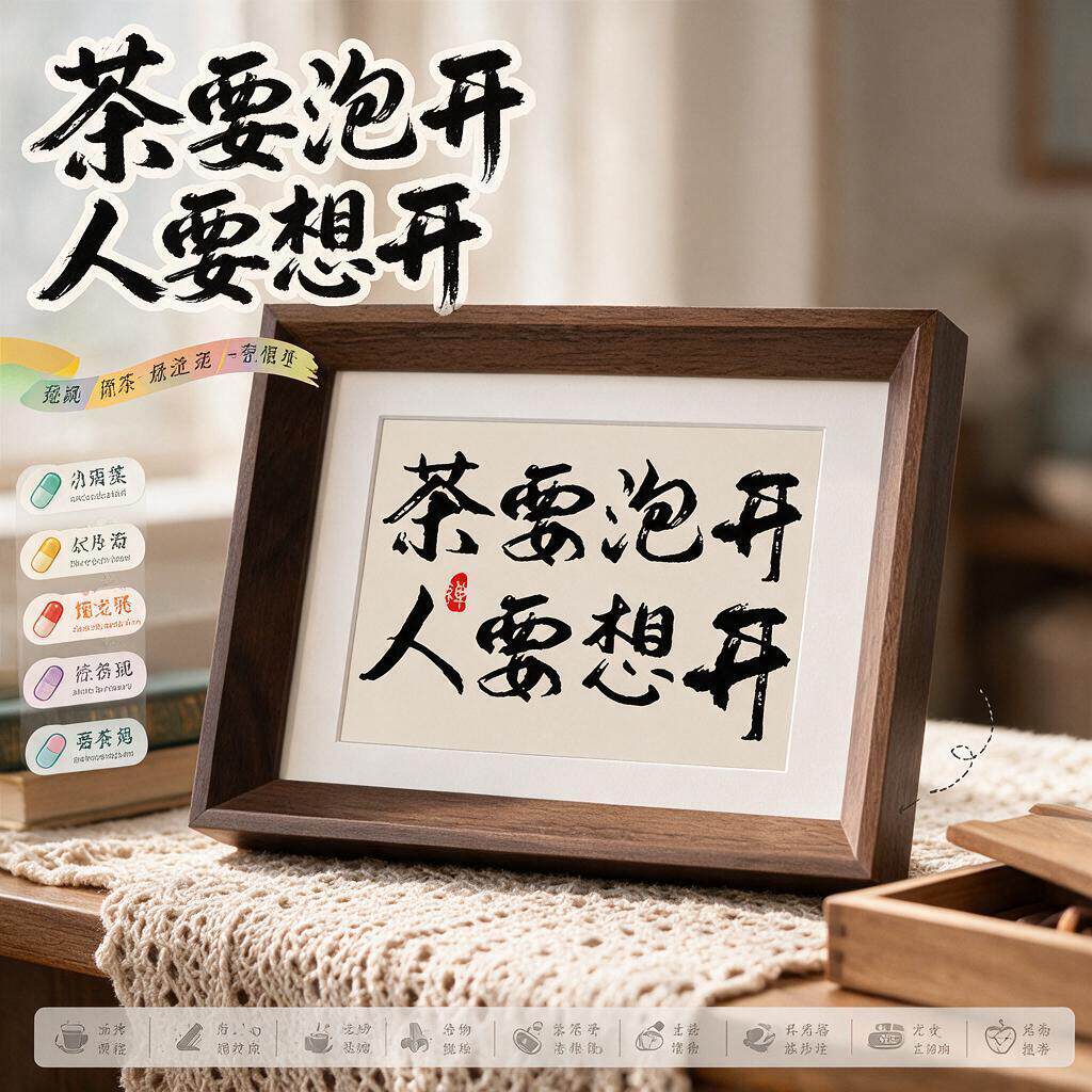 茶台装饰摆件茶要泡开人要想开茶室桌面字画新中式客厅摆饰品相框