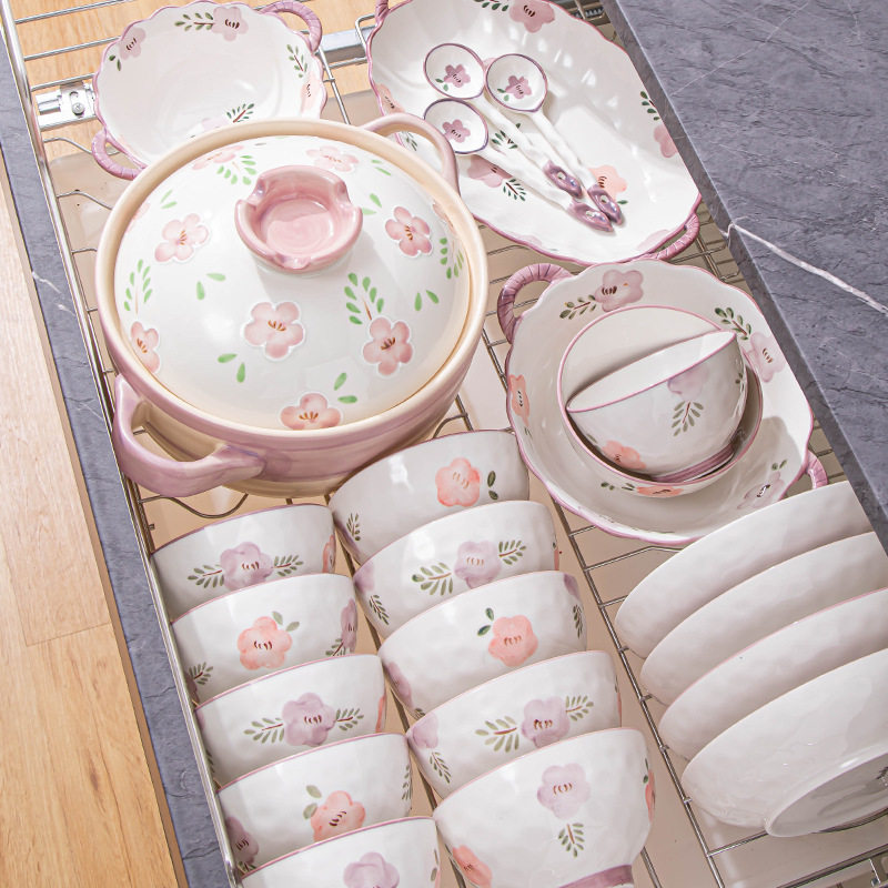 一人食餐具碗盘子陶瓷饭碗面碗碗碟套装家用组合烤盘手柄碗高颜值