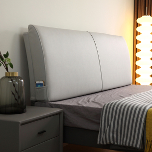 踏踏米无床头软包大靠背铁艺高级主卧20G23新款 科技布1米8靠垫自