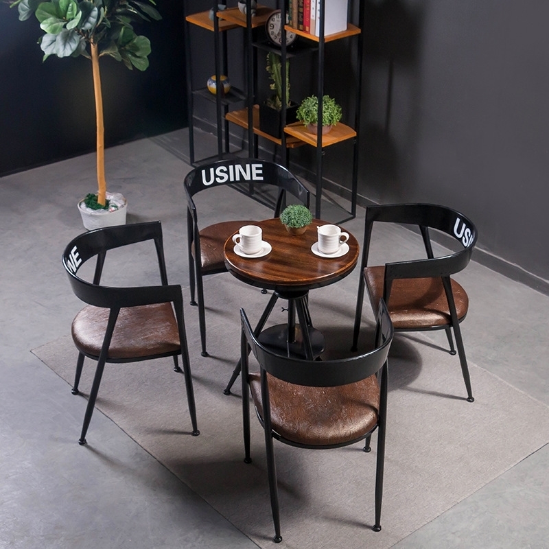 铁艺美式餐椅实木复古店咖啡厅A桌椅组合工业风奶茶洽谈椅子休闲