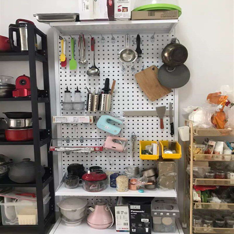 烘焙工具架子置物架免打孔洞洞板落地可移L动货架烘焙工具收纳挂