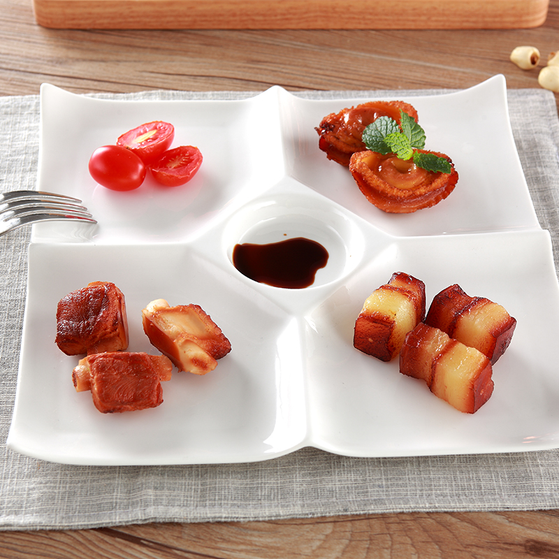 创意陶瓷盘子 圆形分隔s餐盘 四格早餐盘分餐盘早餐盘陶瓷摆台餐