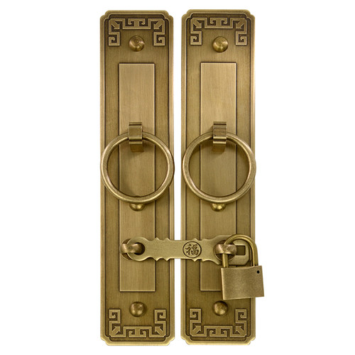 中式大门纯c铜直条拉手搭扣门扣老式木门柜门门栓仿古全铜加厚挂