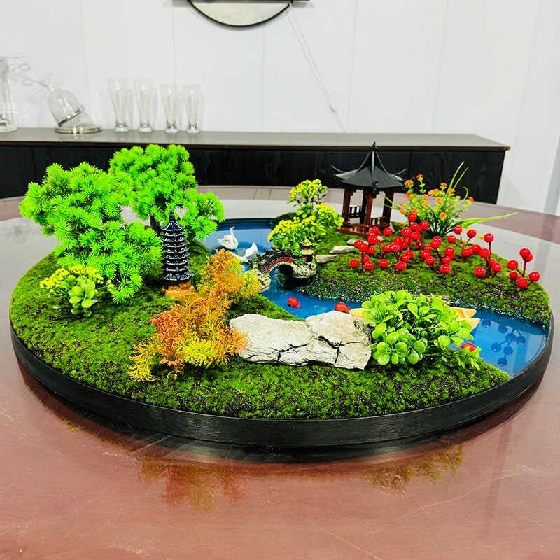 酒店会所c餐桌大圆桌桌面创意摆件转盘中间造景摆花微景观装饰品
