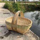 竹编菜篮子手提篮子青丝箩竹篮家用收纳筐蔬菜展示饭店Z装 饰竹箩