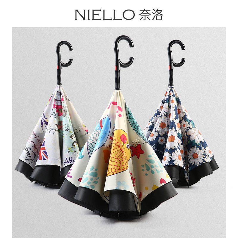 奈洛双层创意反向伞双人加大加固自动晴雨两用防V风暴长柄雨s伞