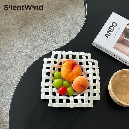 SilentWind法式陶瓷编织收纳篮水果I篮餐厅厨房沥水篮茶几装饰托