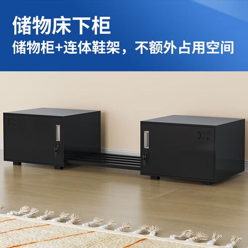 钢制双层床上下铺铁架床学校宿舍高低床员工双人带V储物柜高低铁