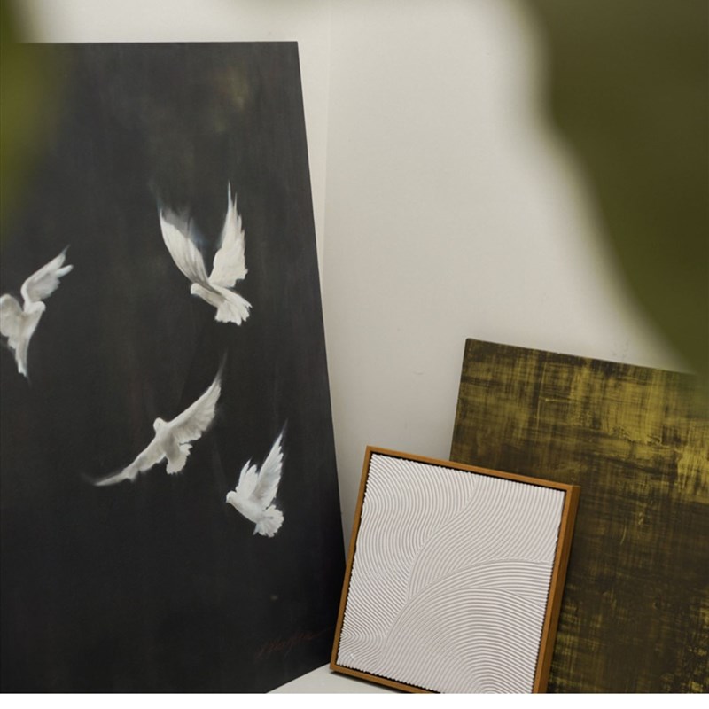 白鸽午夜飞行挂画高级感装饰画客餐厅入户M玄关沙发背景墙落地画
