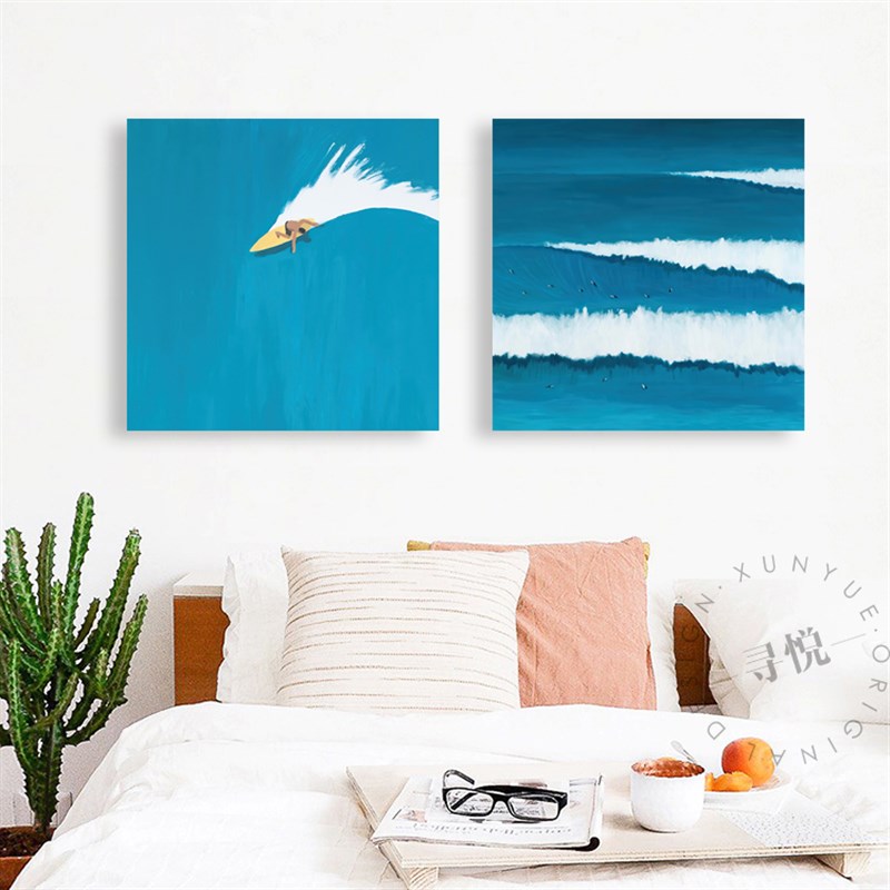 多巴胺小清新冲浪海景装饰画 酒店民宿客厅K卧室壁画奶油风ins挂