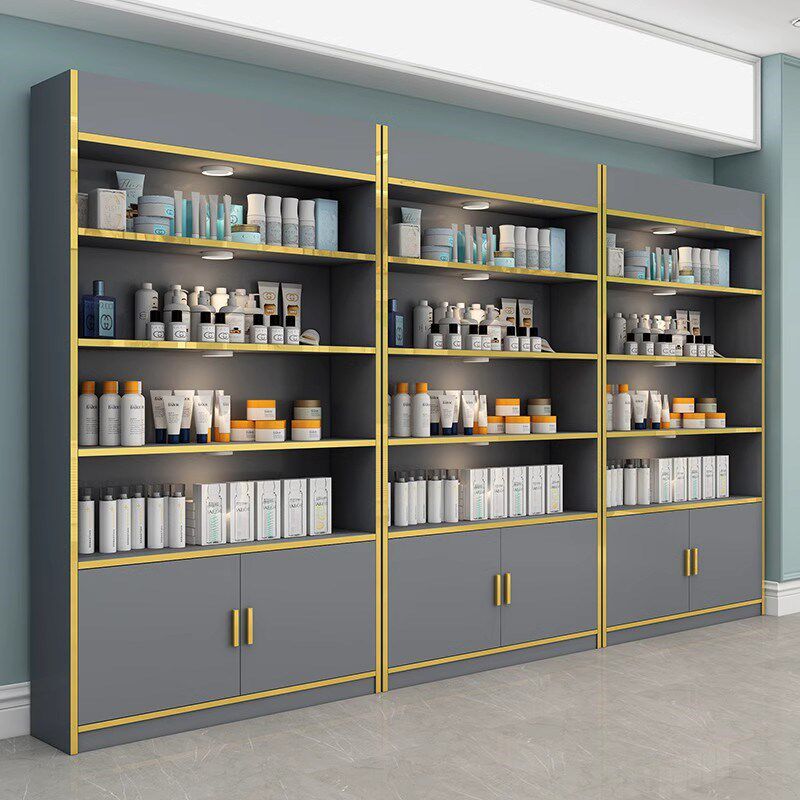 轻奢化妆品展柜落地置物架美甲展示E货架理发店产品货柜商品陈列