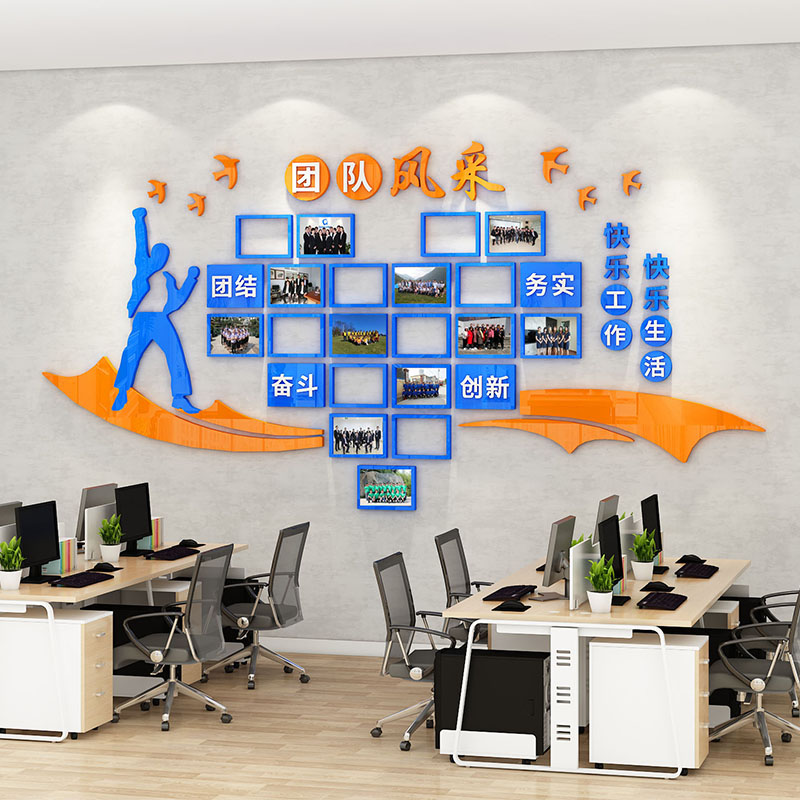 办公室墙面装饰员工风采展示团队合影照片K墙贴公司企业文化墙布