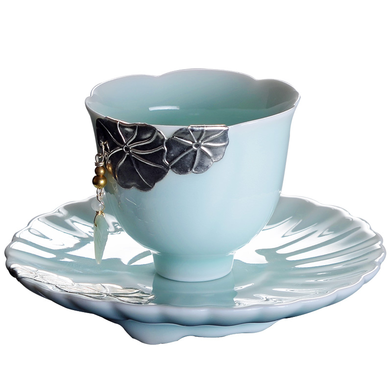 日式茶杯陶瓷主人杯单杯s镶银锡坠饰高档杯子功夫茶小茶杯手工喝