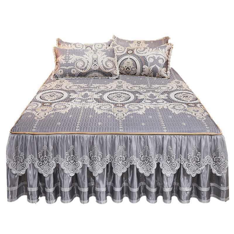 夏天冰丝软凉席可机洗1.8m床裙款空调席可水洗折S叠夏季席子三件