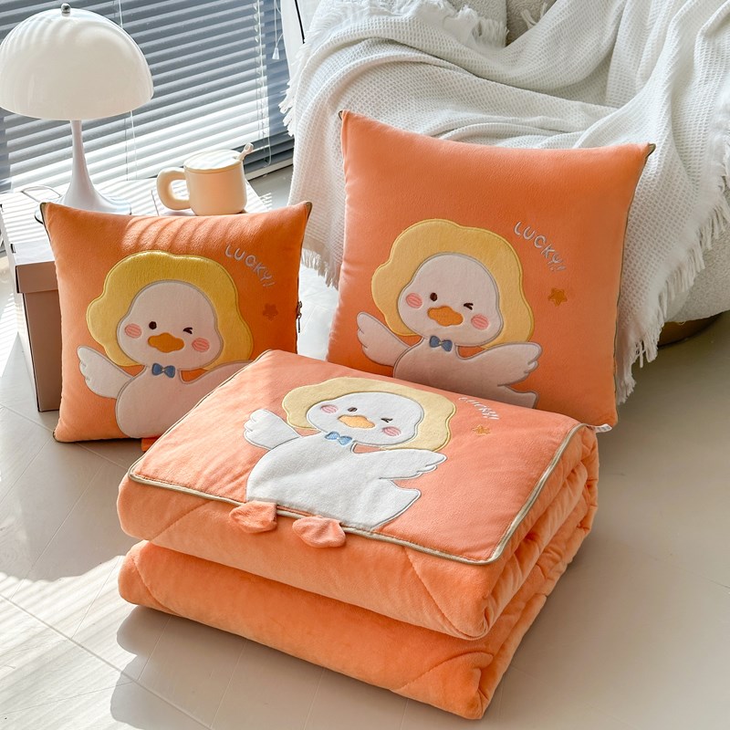 抱枕被子两用加厚豆豆绒午睡w毯办公室枕头被汽车载靠枕折叠二合
