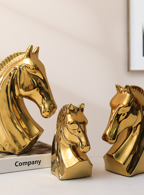 轻奢工艺陶瓷摆件创意马头造型设计装饰品工艺品陶U瓷材质电镀上