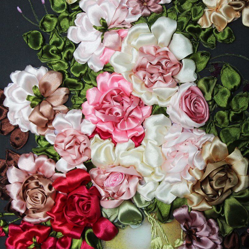 彩带丝带绣d十字绣新款立体绣欧式花卉手工刺绣diy材料包客厅挂画