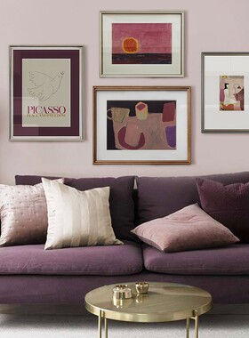 紫色期盼 法式抽象四联组合画客C厅沙发墙壁画小众复古餐厅装饰画