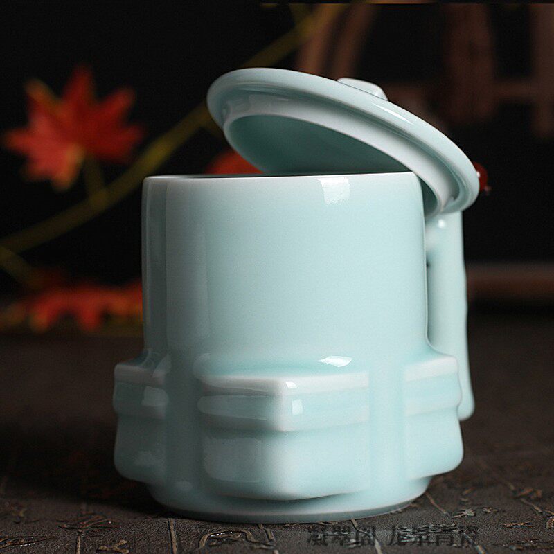 龙泉青瓷办公室茶杯紫砂杯陶瓷个人泡茶杯L水杯带盖情侣杯特价包