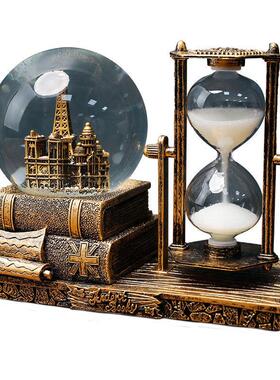 SL/70复古铁塔沙漏水晶球音发乐八音盒光桌摆面件业圣毕诞情人节