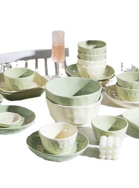 奶油风釉下家彩防奢烫陶餐具碗碟盘用轻瓷Z1204乔迁新居餐具套装