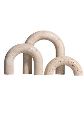 现代侘ES-A6366寂风黄洞石仿拱形玄关几何摆件楼处书柜售设计师软