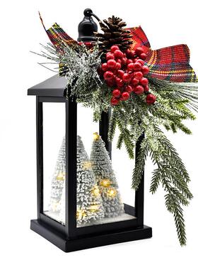 新圣诞节风灯复款古铁艺圣装诞树灯手提灯光圣诞发节场景饰