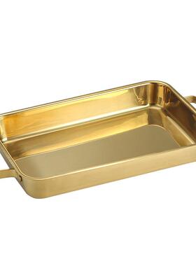 韩式不钢烤鱼锈KUH盘烤炉酸菜鱼烤盘金色干火锅盆平长方形锅电磁