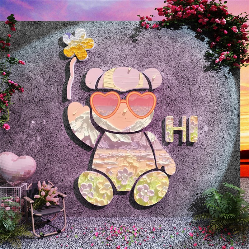 速发打卡拍照区布置露营风花户民玫瑰室墙面装饰外宿小院造景形象