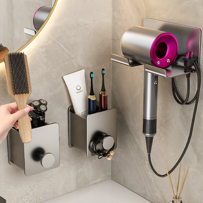 速发室生间漱子置物架放牙膏牙刷剃浴卫洗梳台免打孔壁挂式收纳筒