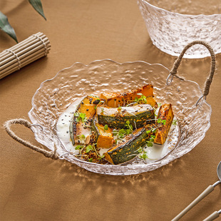 速发优格水晶果盘客厅家用轻奢高档零果摆放盘手提食5202斗新款