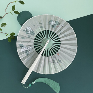速发袍风扇子风车古圆形折叠扇团扇度旋转汉服旗古走秀扇典圆扇