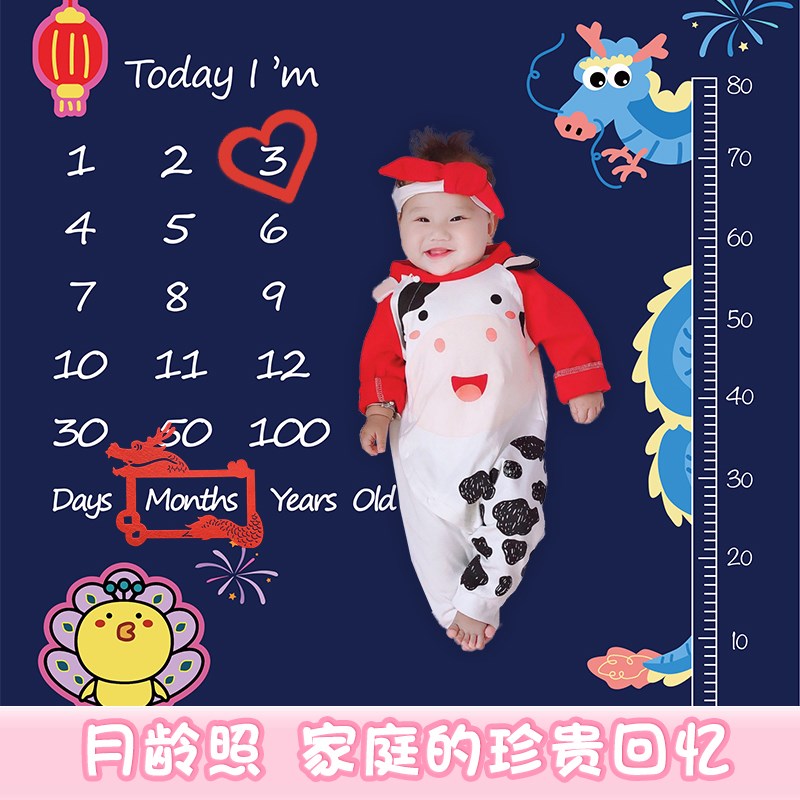 速发12月龄照婴儿百天百日1照0天龙宝宝拍0背景布拍照布毯子摄影