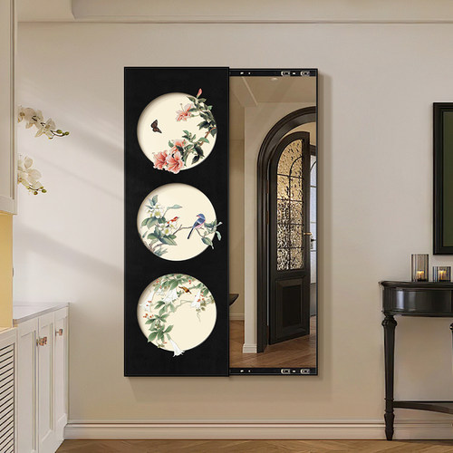 速发风镜子画入户玄关装饰画可推拉全身镜挂画卧室穿衣镜壁画