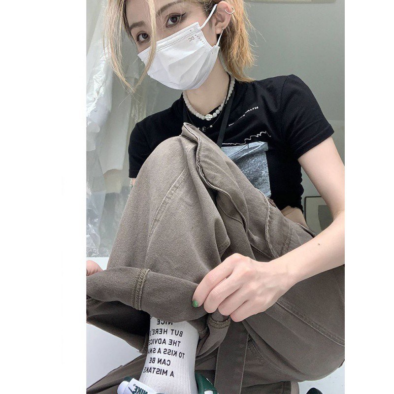 速发美式复小工装牛仔裤秋春设计感古众宽松直筒高街阔腿裤子潮