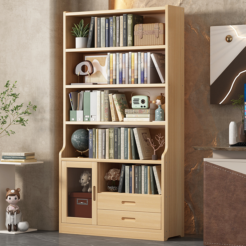 速发儿童松木子柜简约家用客厅柜书储物柜立式书架置物架落地带门