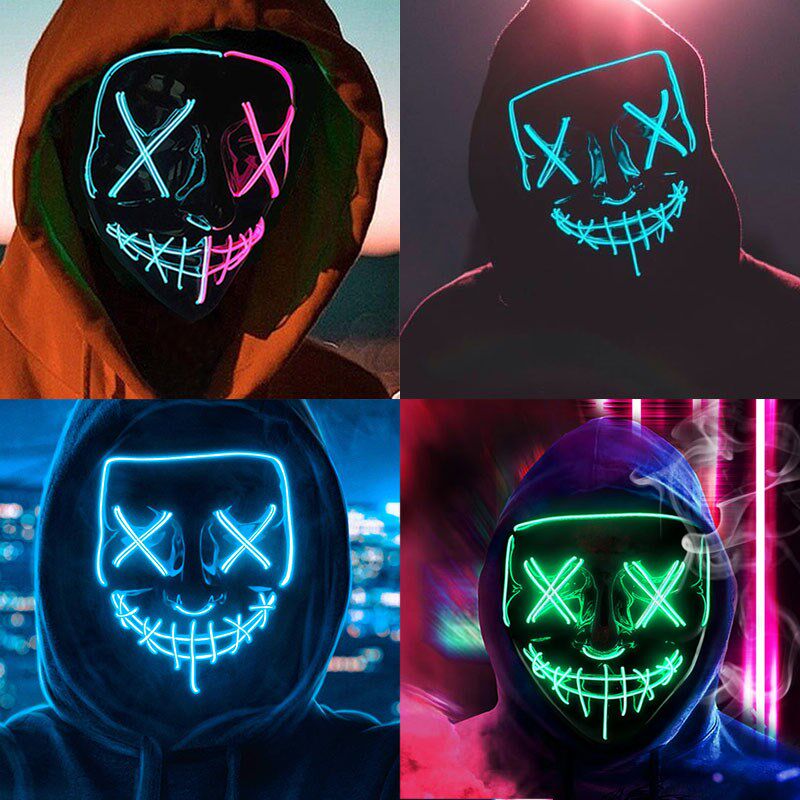 速发发光面具童丑狐狸电音节装备成人儿小全脸神恐感秘怖头套圣节