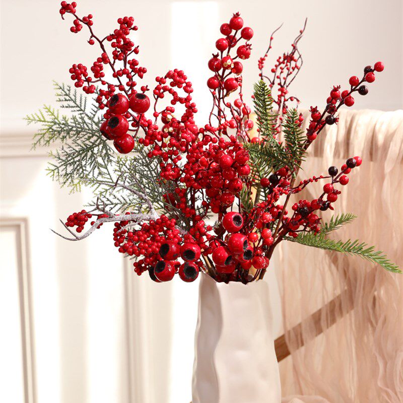 速发圣诞节装饰品浆意风束果树枝花创摆件酒店商场节日场景布置