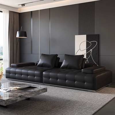 劳伦斯意式极简黑色直排真皮沙发