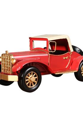 红色古董老爷车卡车道具模型铁艺装饰工艺品摆件摆设家居饰品