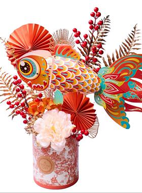 马年鳌头年宵花福桶儿童创意Diy插花手工新年摆件喜庆春节装饰