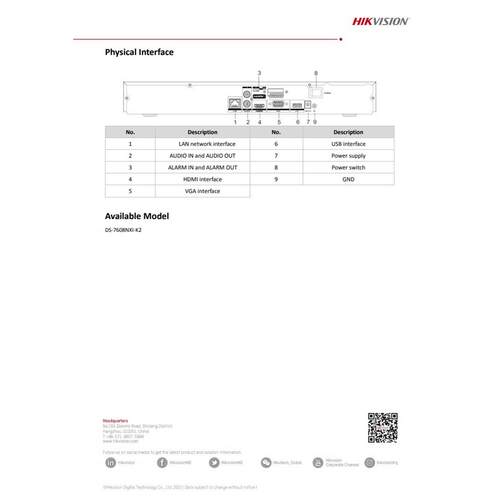 DS-7608NXI-K2海康英文机hikvisionoriginalEnglish4KNVR