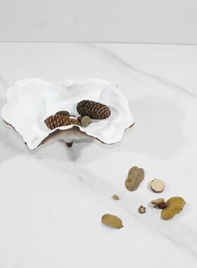 现代侘寂风焦糖色白色果盘收纳盘创意托盘民宿酒店样板房装饰摆件