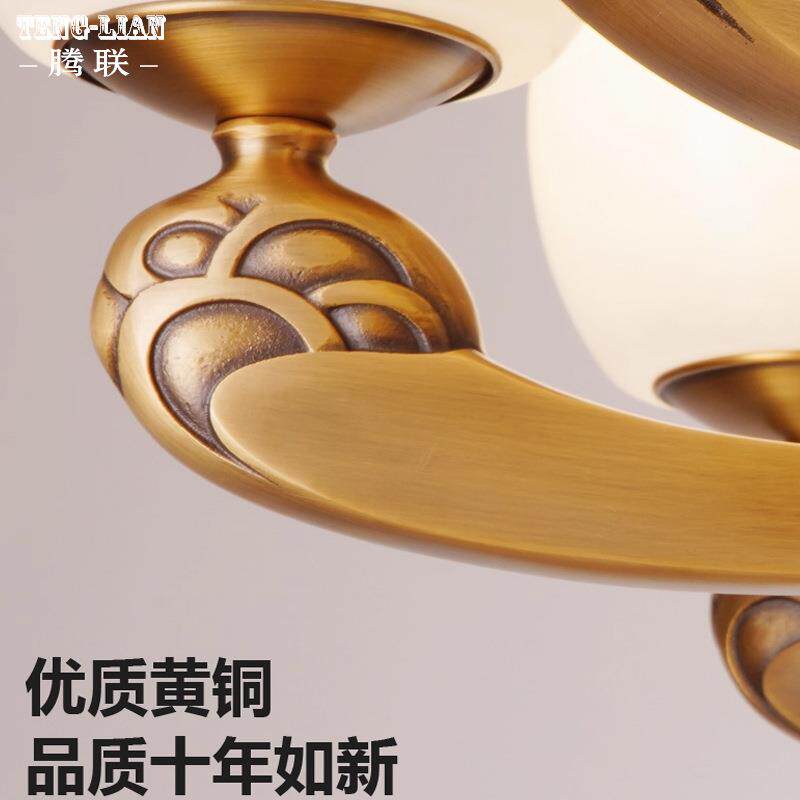 美式别墅全铜吊灯客厅灯复古复式楼大厅餐厅卧室简约欧式云石灯具