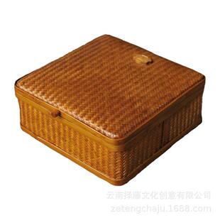 手工竹编大漆圆形方形双层食盒收纳盒茶叶包装云南特色手工艺品