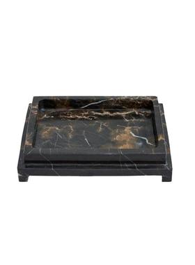新中式会客厅茶几茶室高档果盘摆件黑金花大理石苔藓盘简约装饰品