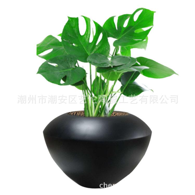 金色小巧圆盆玻璃钢落地大花瓶花器干花插花摆件客厅酒店装饰品
